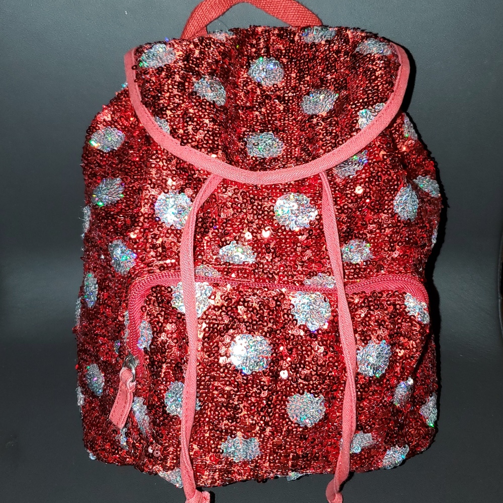Disney Parks Minnie Mouse Polka Dot Red Sequin Mini Backpack - Picture 1 of 8